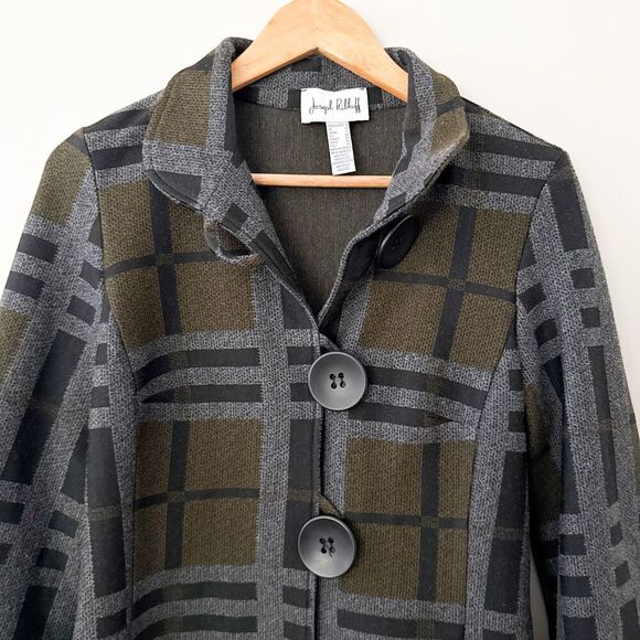 Joseph Ribkoff Layered Plaid Collar Jacket Mixed Media Size 8 Classic Modern - Picture 4 of 7